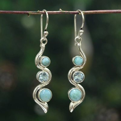 Alternate image for Avant-Garde Polished 1-Carat Larimar and Blue Topaz Earrings Swirling Heaven