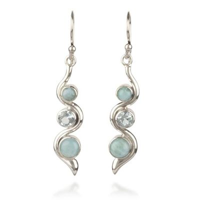 Alternate image for Avant-Garde Polished 1-Carat Larimar and Blue Topaz Earrings Swirling Heaven