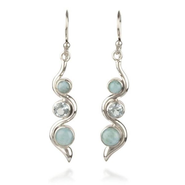 Alternate image for Avant-Garde Polished 1-Carat Larimar and Blue Topaz Earrings Swirling Heaven