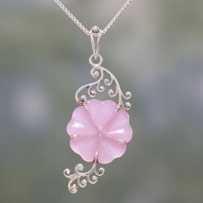 Alternate image for Hand Crafted Quartz Floral Pendant Necklace from India Pink Floral Vine
