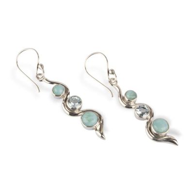 Alternate image for Avant-Garde Polished 1-Carat Larimar and Blue Topaz Earrings Swirling Heaven