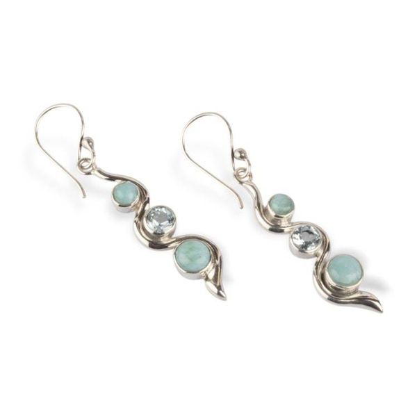 Alternate image for Avant-Garde Polished 1-Carat Larimar and Blue Topaz Earrings Swirling Heaven