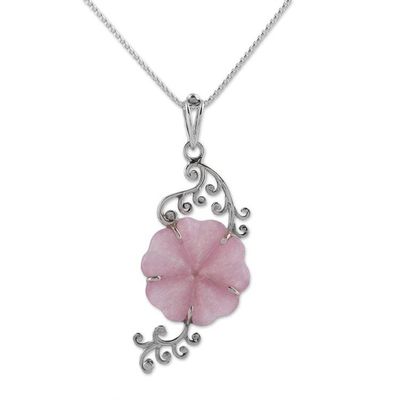 Alternate image for Hand Crafted Quartz Floral Pendant Necklace from India Pink Floral Vine