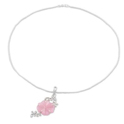 Alternate image for Hand Crafted Quartz Floral Pendant Necklace from India Pink Floral Vine
