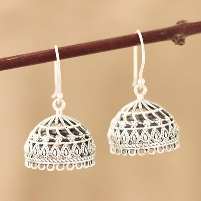 Primary image for Openwork Sterling Silver Jhumki Dangle Earrings from India Intricate Jhumki