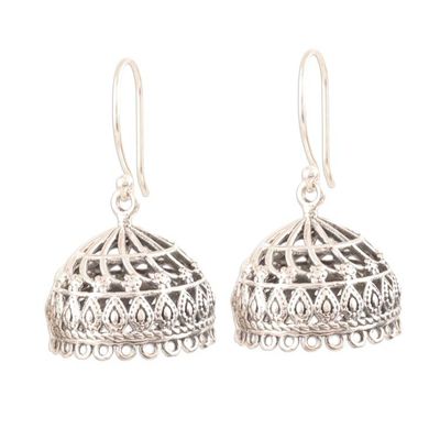 Alternate image for Openwork Sterling Silver Jhumki Dangle Earrings from India Intricate Jhumki