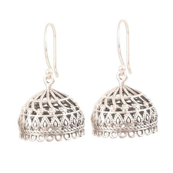 Alternate image for Openwork Sterling Silver Jhumki Dangle Earrings from India Intricate Jhumki