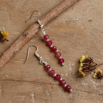 Alternate image for Beaded Dangle Earrings with 10 Faceted Pink Onyx Stones Ruby Dew Drops