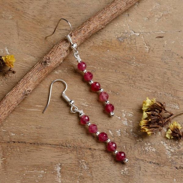 Alternate image for Beaded Dangle Earrings with 10 Faceted Pink Onyx Stones Ruby Dew Drops