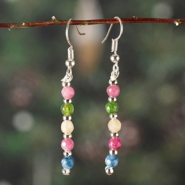 Alternate image for Beaded Dangle Earrings with Multicolored Onyx Gemstones Vibrant Dew Drops