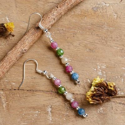 Alternate image for Beaded Dangle Earrings with Multicolored Onyx Gemstones Vibrant Dew Drops