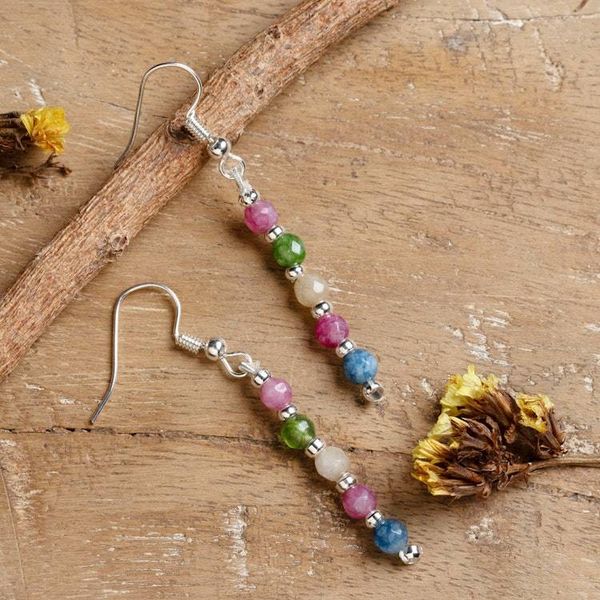 Alternate image for Beaded Dangle Earrings with Multicolored Onyx Gemstones Vibrant Dew Drops
