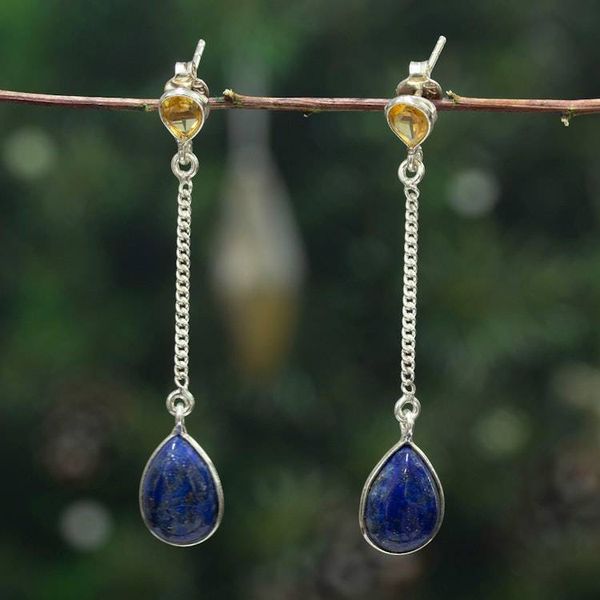 Alternate image for Modern Lapis Lazuli and Citrine Cabochon Dangle Earrings Simply Regal