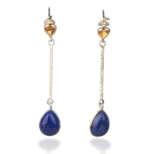 Alternate image for Modern Lapis Lazuli and Citrine Cabochon Dangle Earrings Simply Regal