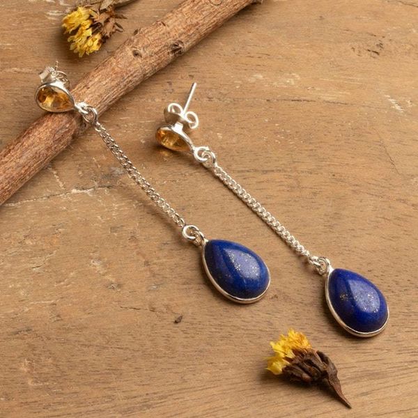 Alternate image for Modern Lapis Lazuli and Citrine Cabochon Dangle Earrings Simply Regal