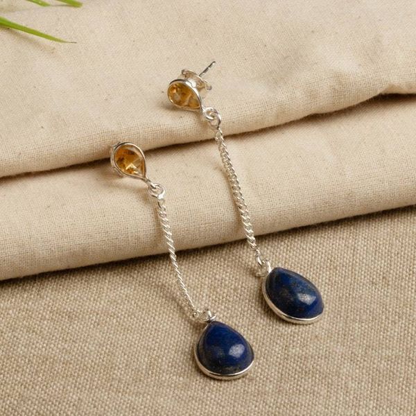 Alternate image for Modern Lapis Lazuli and Citrine Cabochon Dangle Earrings Simply Regal