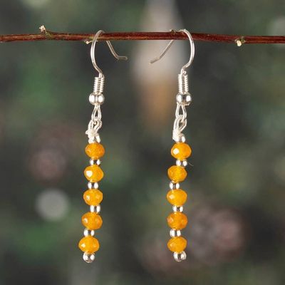 Alternate image for Beaded Dangle Earrings with 10 Yellow Onyx Gemstones Golden Dew Drops