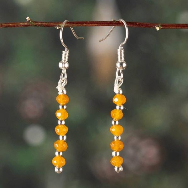 Alternate image for Beaded Dangle Earrings with 10 Yellow Onyx Gemstones Golden Dew Drops