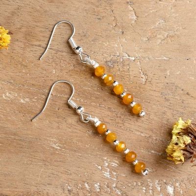 Alternate image for Beaded Dangle Earrings with 10 Yellow Onyx Gemstones Golden Dew Drops