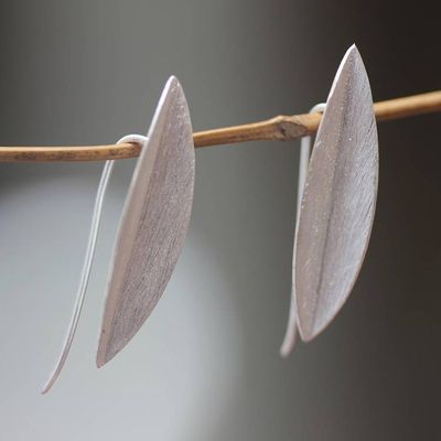 Primary image for Leaf-shaped Earrings in Brushed Satin Sterling Silver Bamboo Leaves