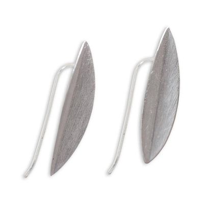 Alternate image for Leaf-shaped Earrings in Brushed Satin Sterling Silver Bamboo Leaves