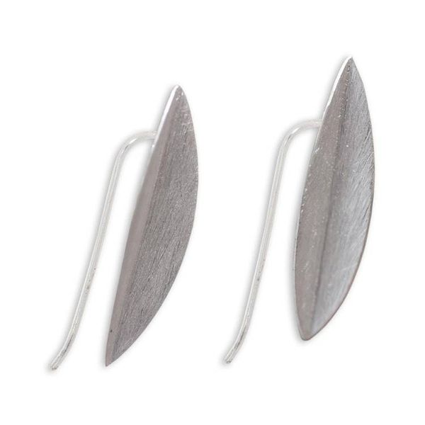 Alternate image for Leaf-shaped Earrings in Brushed Satin Sterling Silver Bamboo Leaves
