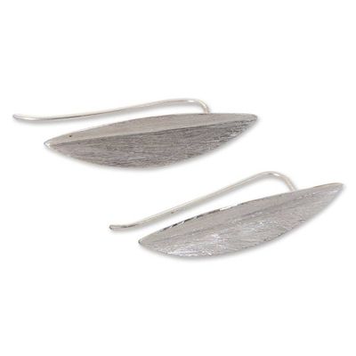 Alternate image for Leaf-shaped Earrings in Brushed Satin Sterling Silver Bamboo Leaves
