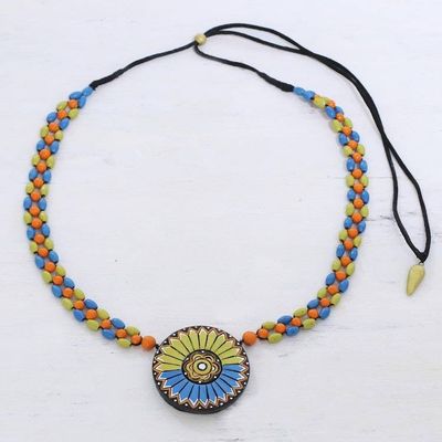 Primary image for Floral Mandala on Hand Painted Ceramic Beaded Necklace Everlasting Mandala