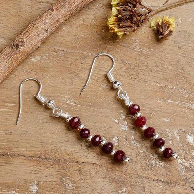 Alternate image for Beaded Dangle Earrings with Faceted Red Onyx Gemstones Radiant Dew Drops