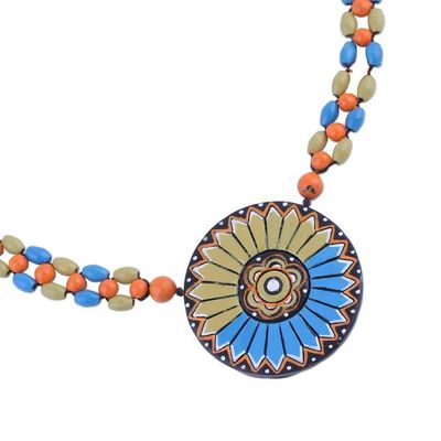 Alternate image for Floral Mandala on Hand Painted Ceramic Beaded Necklace Everlasting Mandala