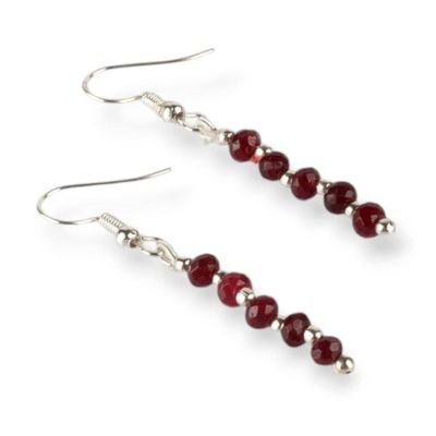 Alternate image for Beaded Dangle Earrings with Faceted Red Onyx Gemstones Radiant Dew Drops