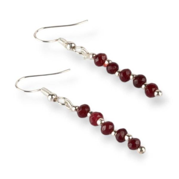 Alternate image for Beaded Dangle Earrings with Faceted Red Onyx Gemstones Radiant Dew Drops