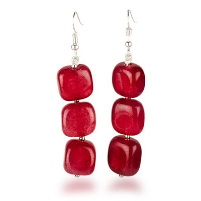 Alternate image for Geometric Dangle Earrings with 6 Red Onyx Rounded Cubes Red Aura