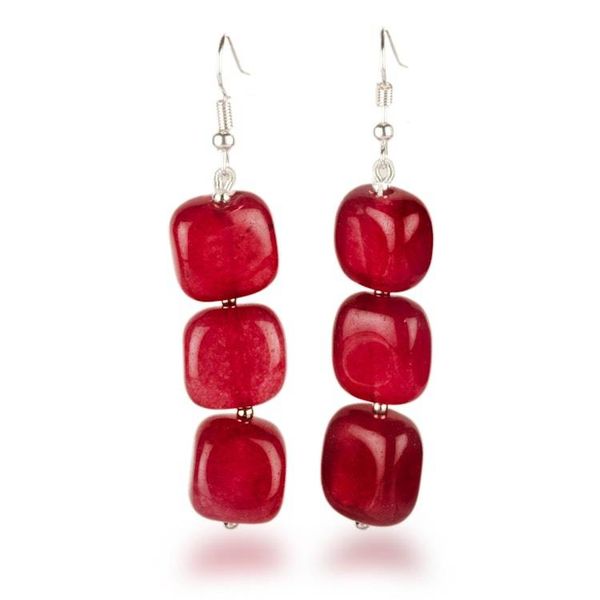 Alternate image for Geometric Dangle Earrings with 6 Red Onyx Rounded Cubes Red Aura