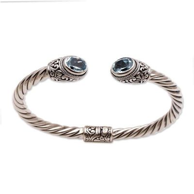 Alternate image for Blue Topaz on Sterling Silver Hinged Cuff Bracelet Bali Splendor