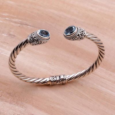 Alternate image for Blue Topaz on Sterling Silver Hinged Cuff Bracelet Bali Splendor