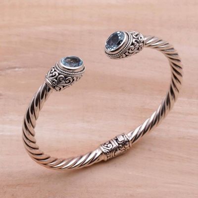 Alternate image for Blue Topaz on Sterling Silver Hinged Cuff Bracelet Bali Splendor