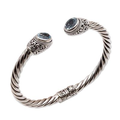 Alternate image for Blue Topaz on Sterling Silver Hinged Cuff Bracelet Bali Splendor