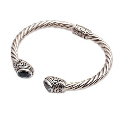 Alternate image for Blue Topaz on Sterling Silver Hinged Cuff Bracelet Bali Splendor