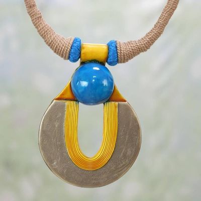 Primary image for Handcrafted Ceramic and Cotton Pendant Necklace from India Union of Time