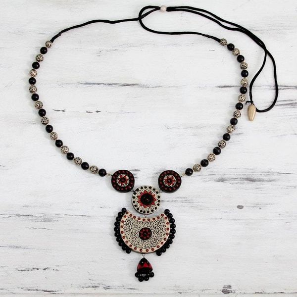 Alternate image for Unique Handpainted Terracotta Necklace from India Divine Galaxy
