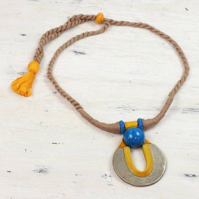 Alternate image for Handcrafted Ceramic and Cotton Pendant Necklace from India Union of Time