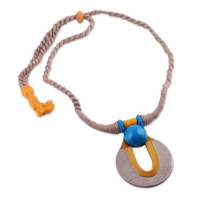 Alternate image for Handcrafted Ceramic and Cotton Pendant Necklace from India Union of Time