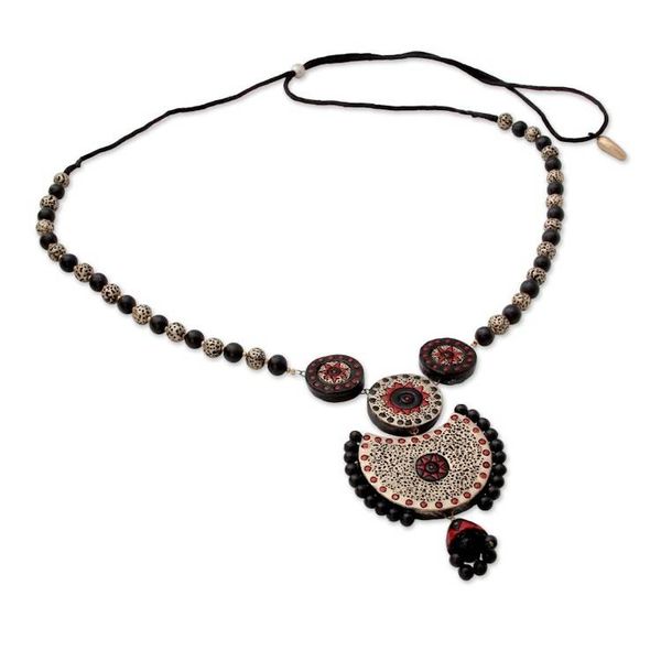 Alternate image for Unique Handpainted Terracotta Necklace from India Divine Galaxy