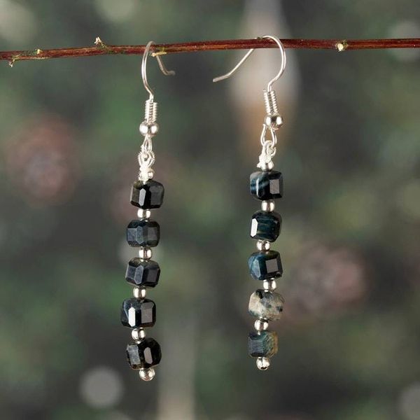 Alternate image for Beaded Earrings with Cushion-Shaped Black Tigers Eye Gems Midnight Gleam