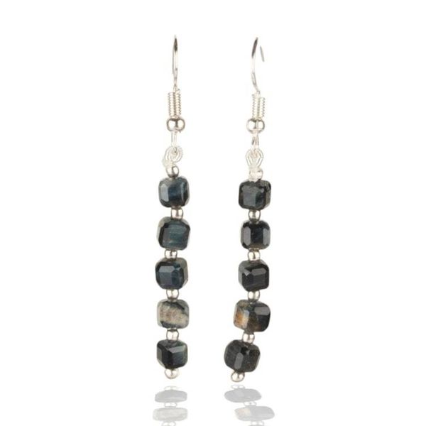 Alternate image for Beaded Earrings with Cushion-Shaped Black Tigers Eye Gems Midnight Gleam