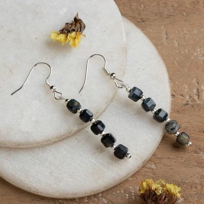 Alternate image for Beaded Earrings with Cushion-Shaped Black Tigers Eye Gems Midnight Gleam