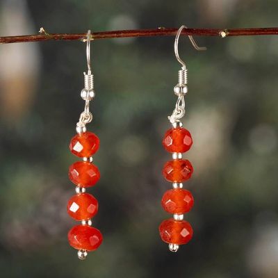 Alternate image for Beaded Dangle Earrings with 8 Orange Faceted Onyx Gemstones Sunset Whisper