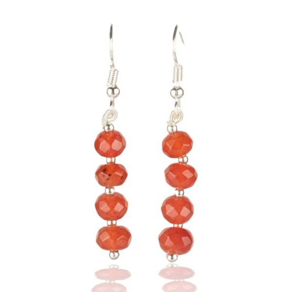 Alternate image for Beaded Dangle Earrings with 8 Orange Faceted Onyx Gemstones Sunset Whisper