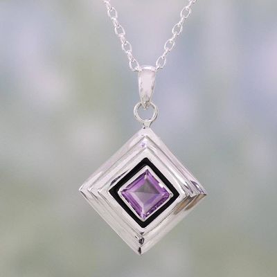 Primary image for Amethyst and Sterling Silver Modern Necklace from India Feminine Purple